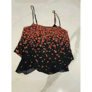 Intamatley Free People Black/Red Floral Spaghetti Strap Crop Top Size Women’s XS